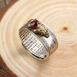 Serenemyst Pixiu Red Garnet Six-Word Mantra Wealth Ring