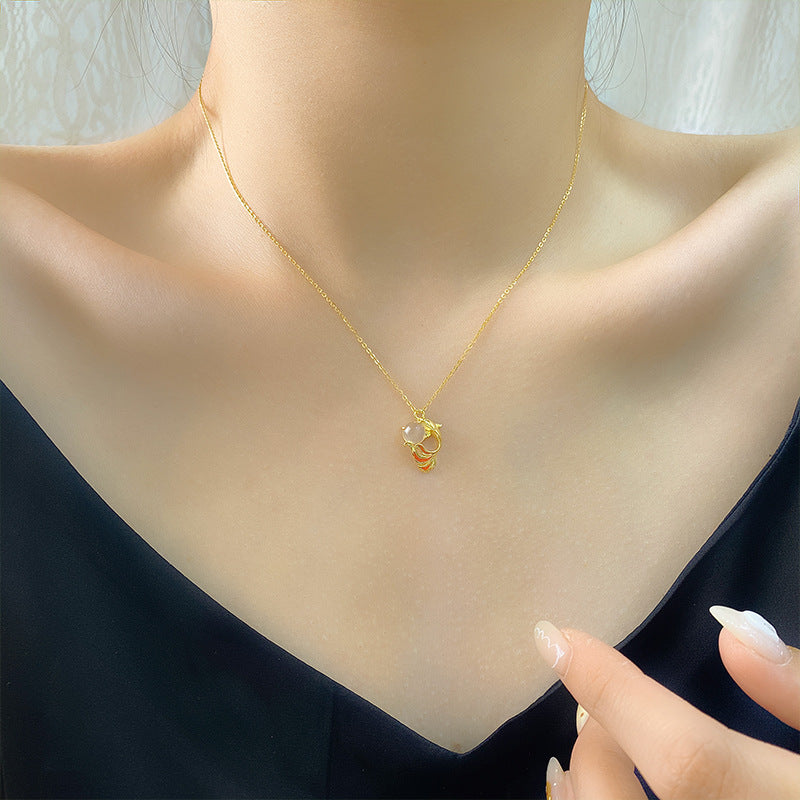 Serenemyst Sterling Silver Koi Fish Chalcedony Pendant Fortune Necklace