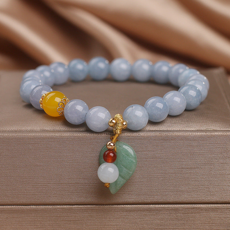 Serenemyst Natural Aquamarine Leaf Jade Pendant Healing Purity Bracelet