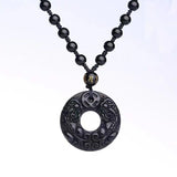 Serenemyst Obsidian Pixiu Round Button Pendant Necklace