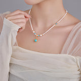 Serenemyst Turquoise Copper Gold-Plated White Pearl Healing Calm Necklace