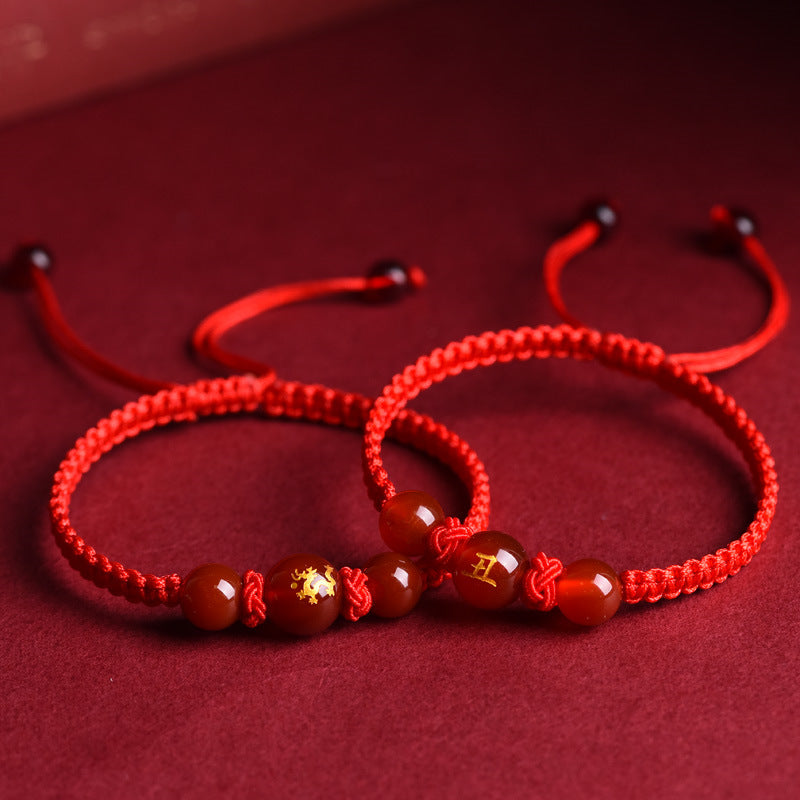 Serenemyst Twelve Zodiac Red String Red Agate Fortune Bead Bracelet