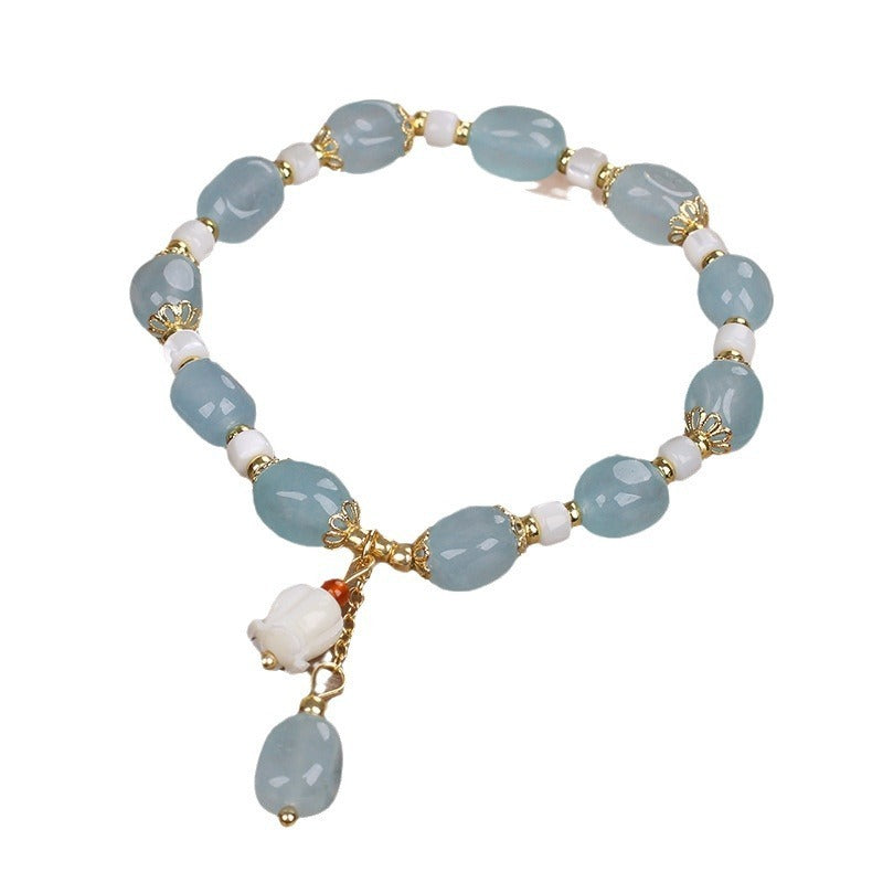 Serenemyst Natural Aquamarine Floral Pendant Healing Peace Bracelet