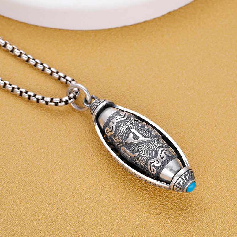 Serenemyst Tibetan Six-Word Mantra Prayer Wheel Protection Pendant Necklace