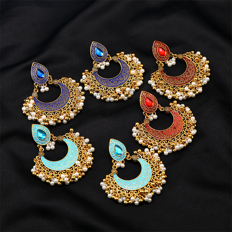 Serenemyst Handmade Vintage Gemstone Hollow Bell Pendant Blessing Earrings