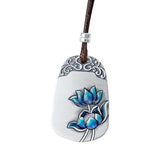 Serenemyst Retro Sterling Silver Water Pattern Cloisonne Lotus Pendant Protection Necklace