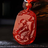 Serenemyst Natural Red Agate Carved Chinese Zodiac Protection Pendant