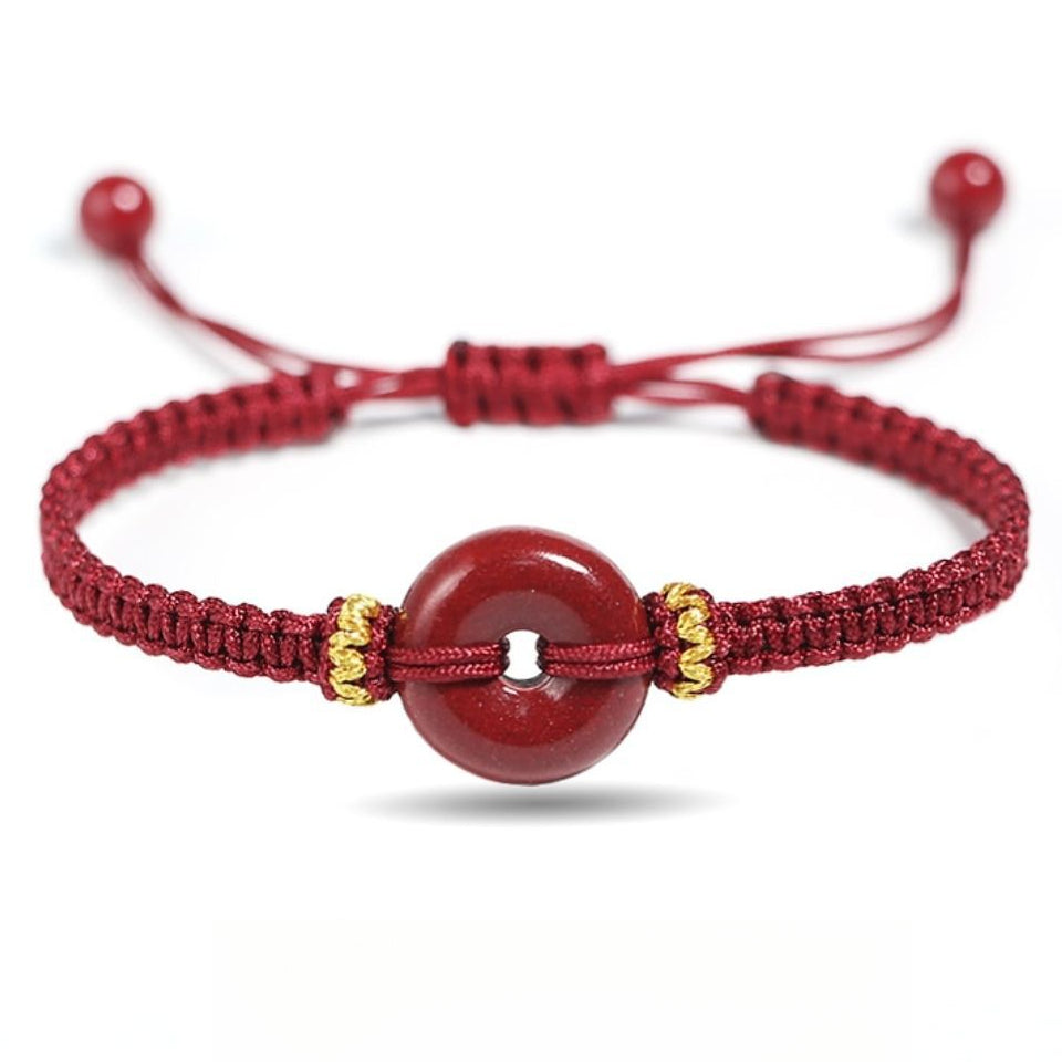Serenemyst Red String Natural Cinnabar Peace Buckle Protection Bracelet