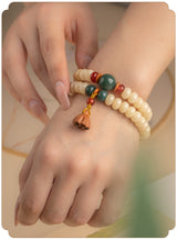 Serenemyst Handmade Bodhi Root Jade Beads  Lotus-Pod Pendant Harmony Mala Bracelet