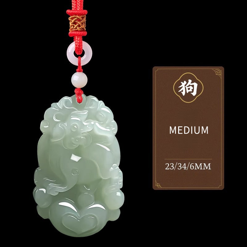 Serenemyst Natural Hetian Jade Chinese Zodiac Protection Pendant With Beads Chain