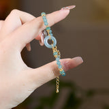 Serenemyst Blue Jade Beads Peace Buckle Copper Gold-Plated Chain Protection Bracelet