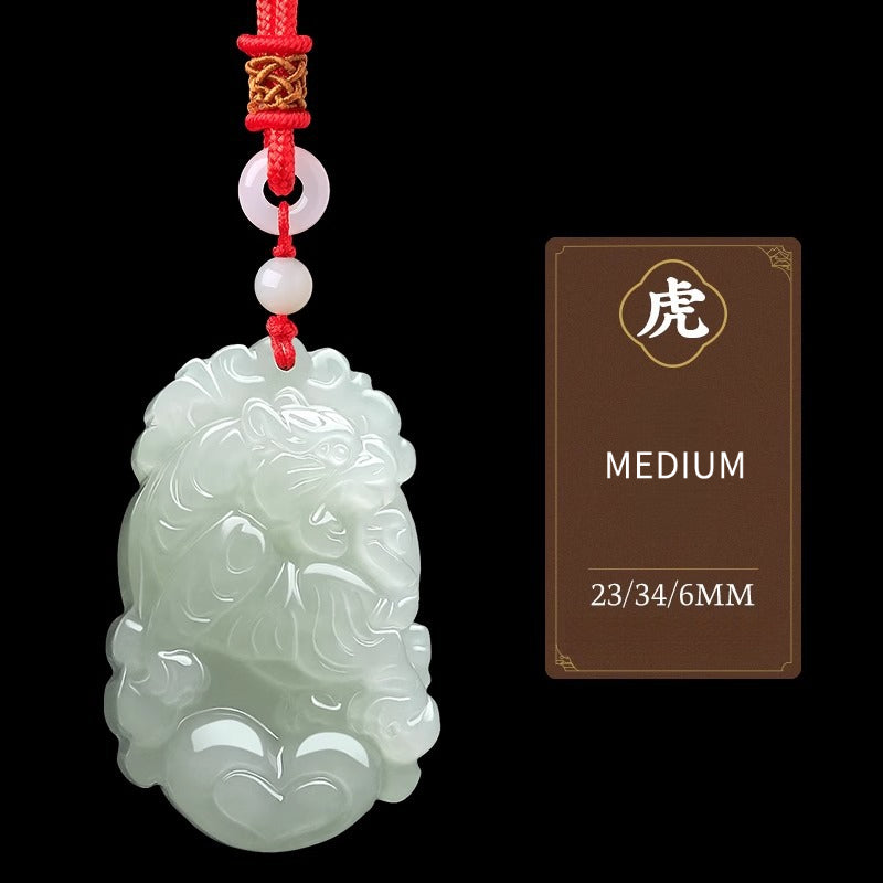 Serenemyst Natural Hetian Jade Chinese Zodiac Protection Pendant With Beads Chain
