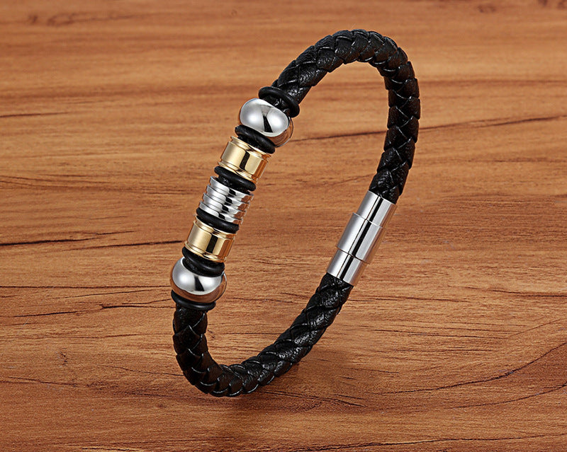 Serenemyst Leather Rope Titanium Steel Serenity Peace Bracelet