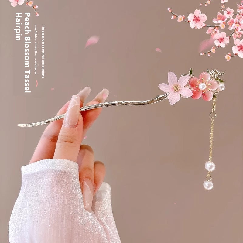Serenemyst Classical Chinese Style Peach Blossom Tassel Healing Hairpin