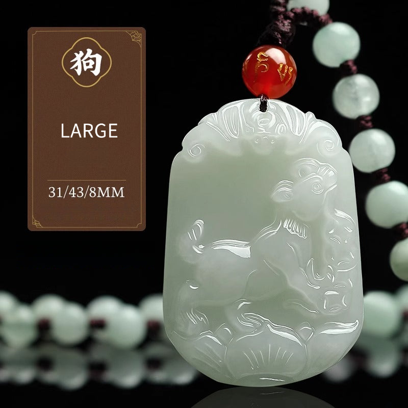Serenemyst Natural Hetian Jade Chinese Zodiac Protection Pendant With Beads Chain