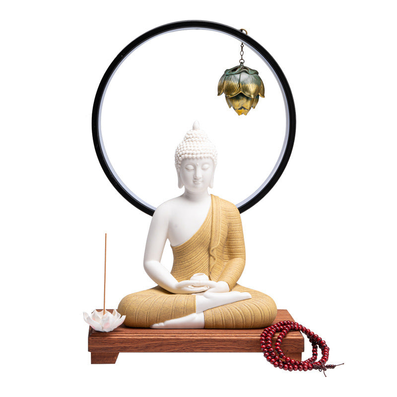 Serenemyst Colorful Ceramic Sakyamuni Buddha Statue Protection Lamp Decoration