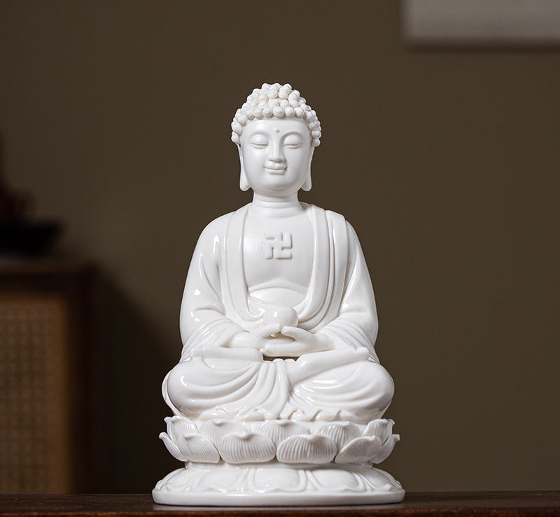 Serenemyst White Ceramic Protection Statue Decoration of Ksitigarbha Guanyin and Sakyamuni Buddha