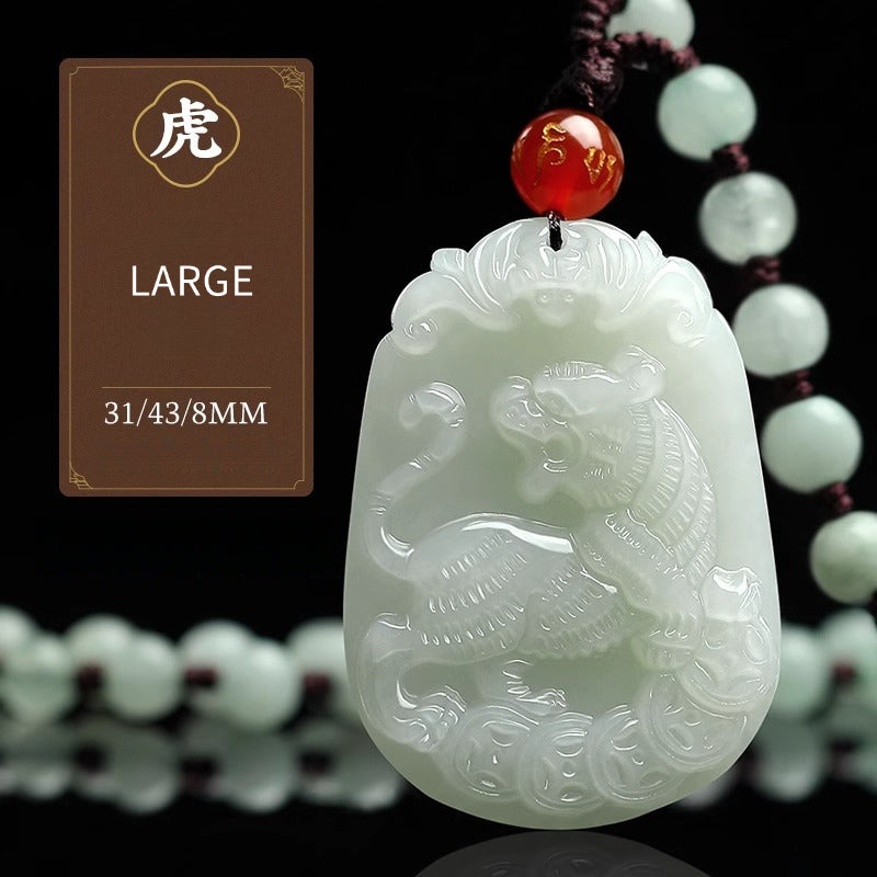 Serenemyst Natural Hetian Jade Chinese Zodiac Protection Pendant With Beads Chain