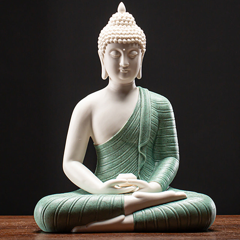 Serenemyst Colorful Ceramic Sakyamuni Buddha Statue Protection Lamp Decoration