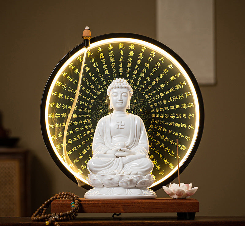 Serenemyst White Ceramic Protection Statue Decoration of Ksitigarbha Guanyin and Sakyamuni Buddha