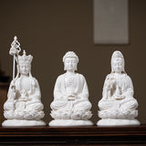 Serenemyst White Ceramic Protection Statue Decoration of Ksitigarbha Guanyin and Sakyamuni Buddha