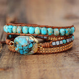 Serenemyst Handmade Woven Leather Rope Turquoise Protection Bracelet