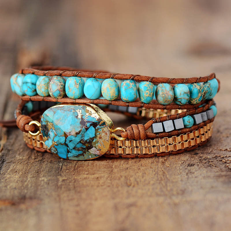 Serenemyst Handmade Woven Leather Rope Turquoise Protection Bracelet