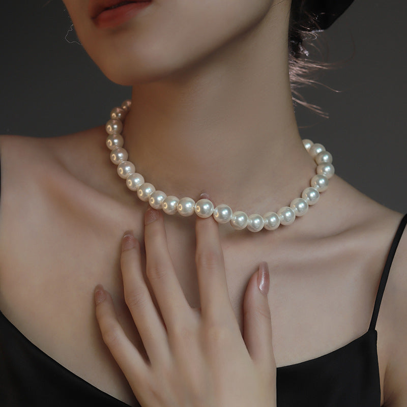 Serenemyst Natural Round White Pearl 925 Silver Clasp Purity Healing Necklace