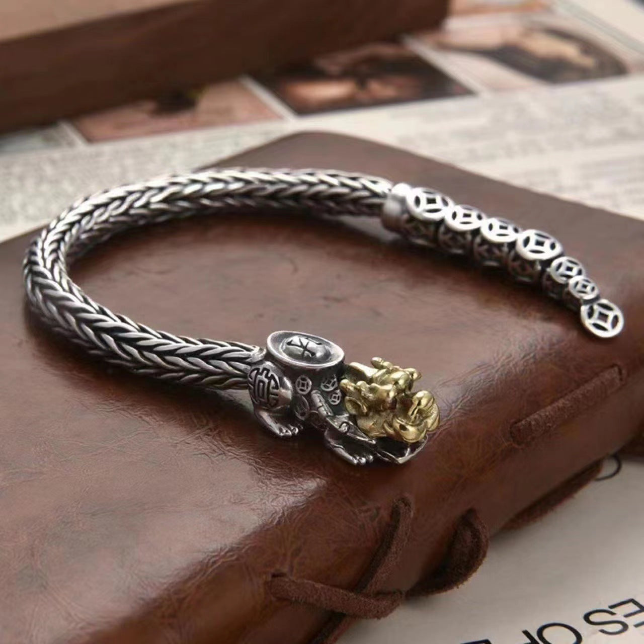 Serenemyst Handmade Braided Copper Coin Pixiu Wealth Gathering Bracelet