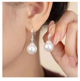 Serenemyst Natural Round Pearl Sterling Silver Inlaid Zircon Healing Earrings