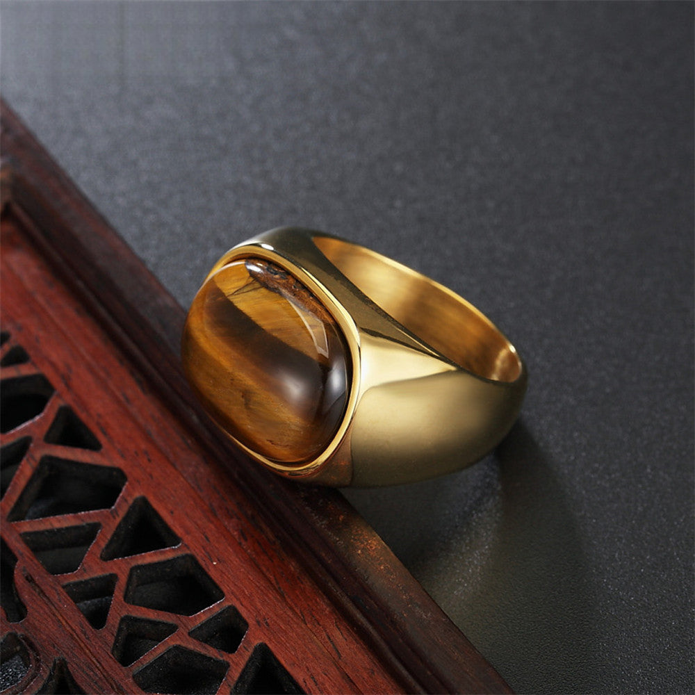 Serenemyst Simple Retro Tiger Eye Men's Titanium Steel Protection Ring