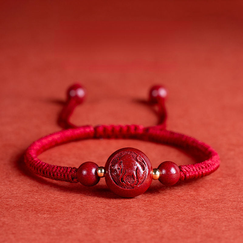 Serenemyst Red String Cinnabar Carved Chinese Zodiac Protection Bracelet