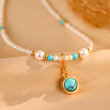 Serenemyst Turquoise Copper Gold-Plated White Pearl Healing Calm Necklace