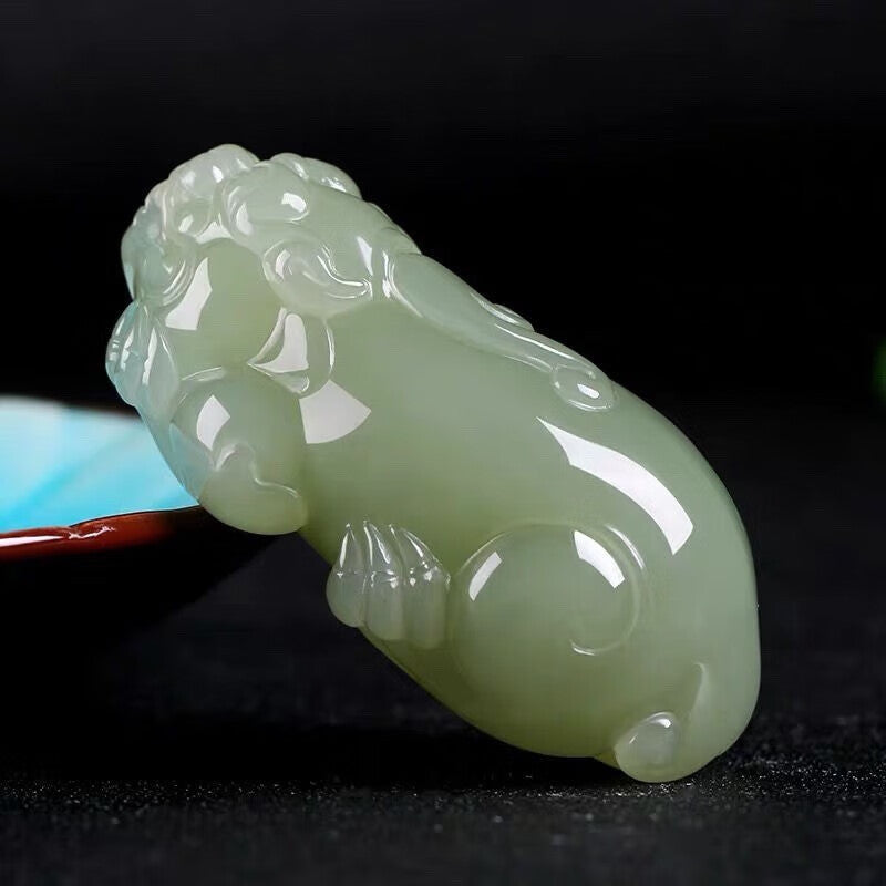 Serenemyst Handmade Afghan Jade Pixiu Fortune Wealth Pendant