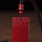 Serenemyst Natural Cinnabar Plain Meander‌ Pattern Peace Protection Pendant Necklace