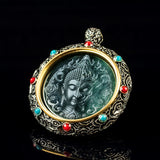 Serenemyst Tibetan Silver Natural Jade Half Buddha Half Devil Protection Pendant