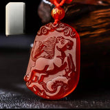 Serenemyst Natural Red Agate Carved Chinese Zodiac Protection Pendant