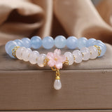 Serenemyst Aquamarine White Agate Pearl Flower Healing Charm Bracelet