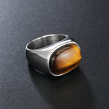 Serenemyst Simple Retro Tiger Eye Men's Titanium Steel Protection Ring