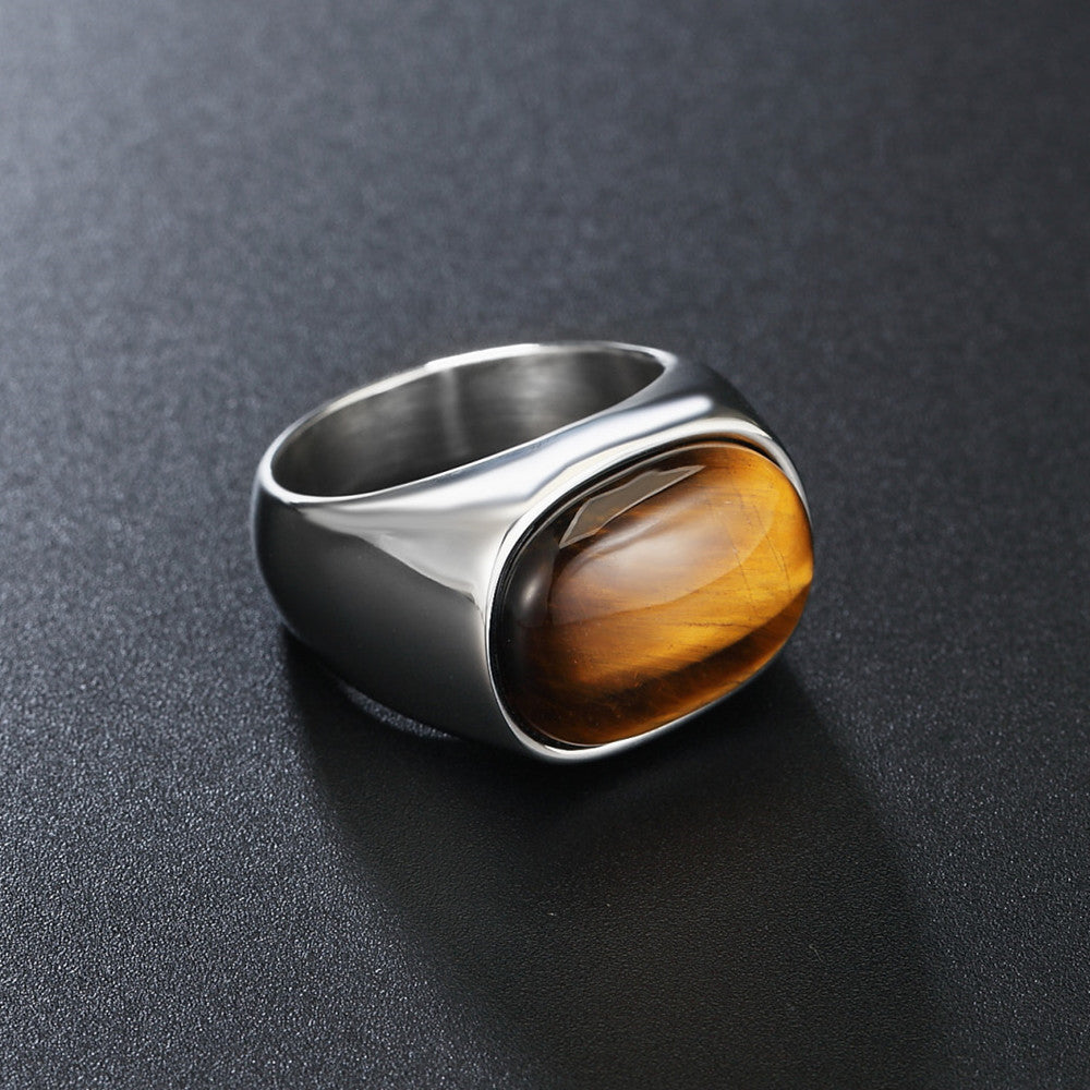 Serenemyst Simple Retro Tiger Eye Men's Titanium Steel Protection Ring