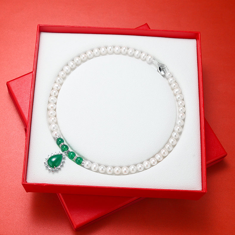 Serenemyst Natural White Round Pearl Zircon Pendant Purity Healing Necklace