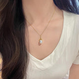 Serenemyst Natural Water Drop Pearl Alloy Chain Purity Healing Necklace