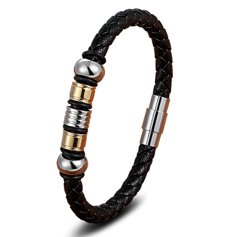 Serenemyst Leather Rope Titanium Steel Serenity Peace Bracelet