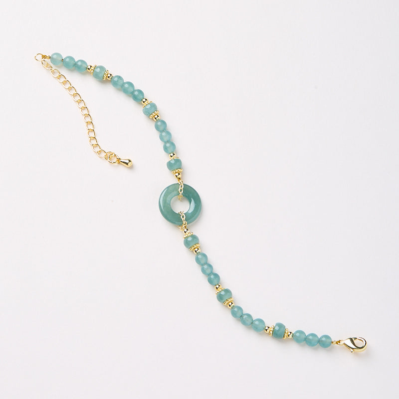 Serenemyst Blue Jade Beads Peace Buckle Copper Gold-Plated Chain Protection Bracelet