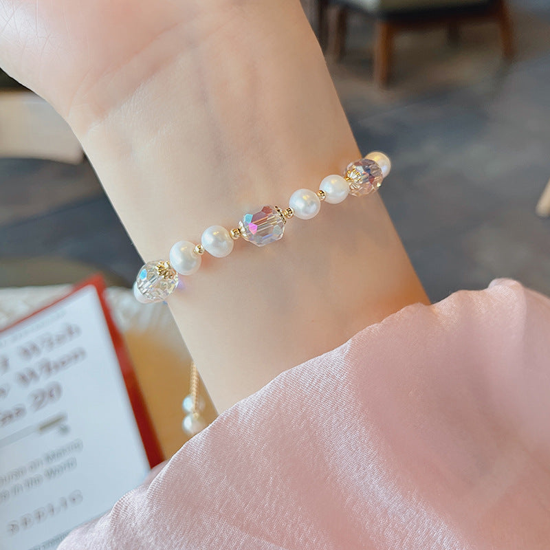 Serenemyst Natural Pearl Rose Quartz Alloy Chain Healing Charm Bracelet