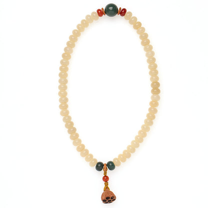 Serenemyst Handmade Bodhi Root Jade Beads  Lotus-Pod Pendant Harmony Mala Bracelet