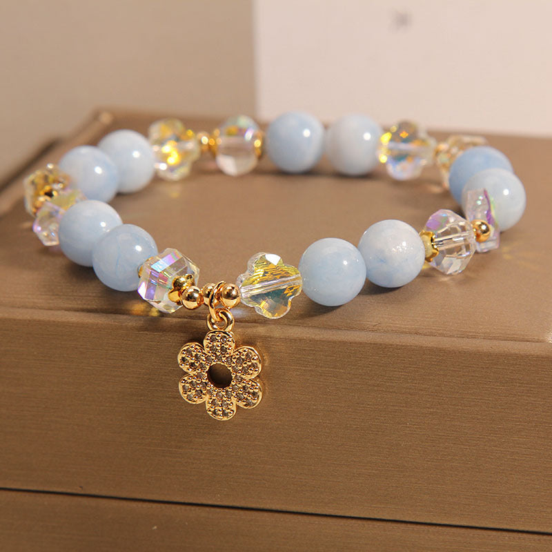 Serenemyst Natural Aquamarine Crystal Floral Pendant Healing Charm Bracelet
