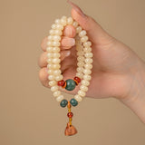 Serenemyst Handmade Bodhi Root Jade Beads  Lotus-Pod Pendant Harmony Mala Bracelet