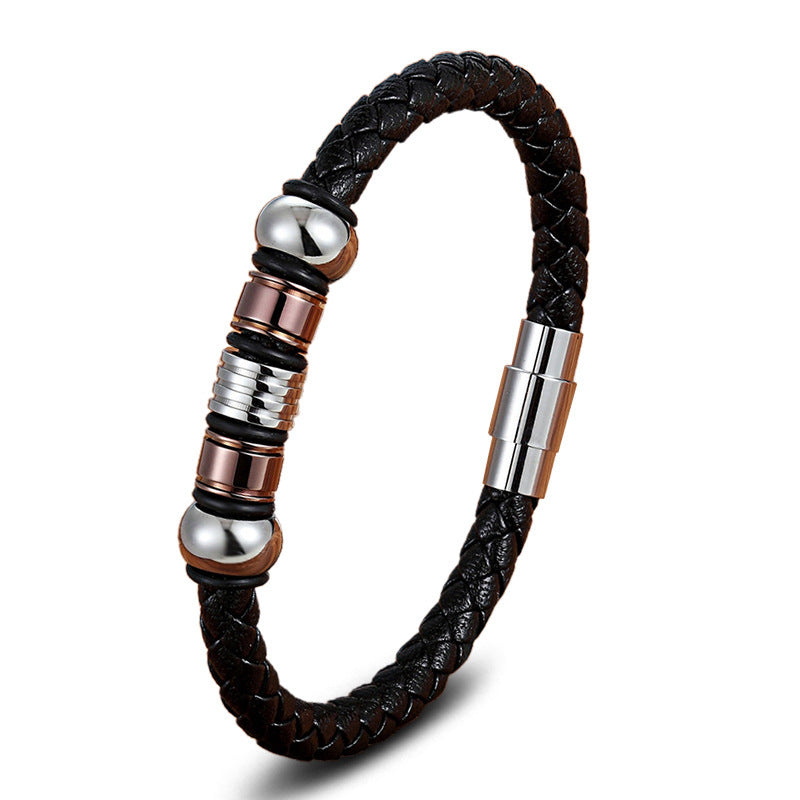Serenemyst Leather Rope Titanium Steel Serenity Peace Bracelet