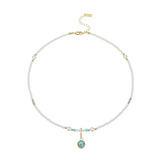 Serenemyst Turquoise Copper Gold-Plated White Pearl Healing Calm Necklace
